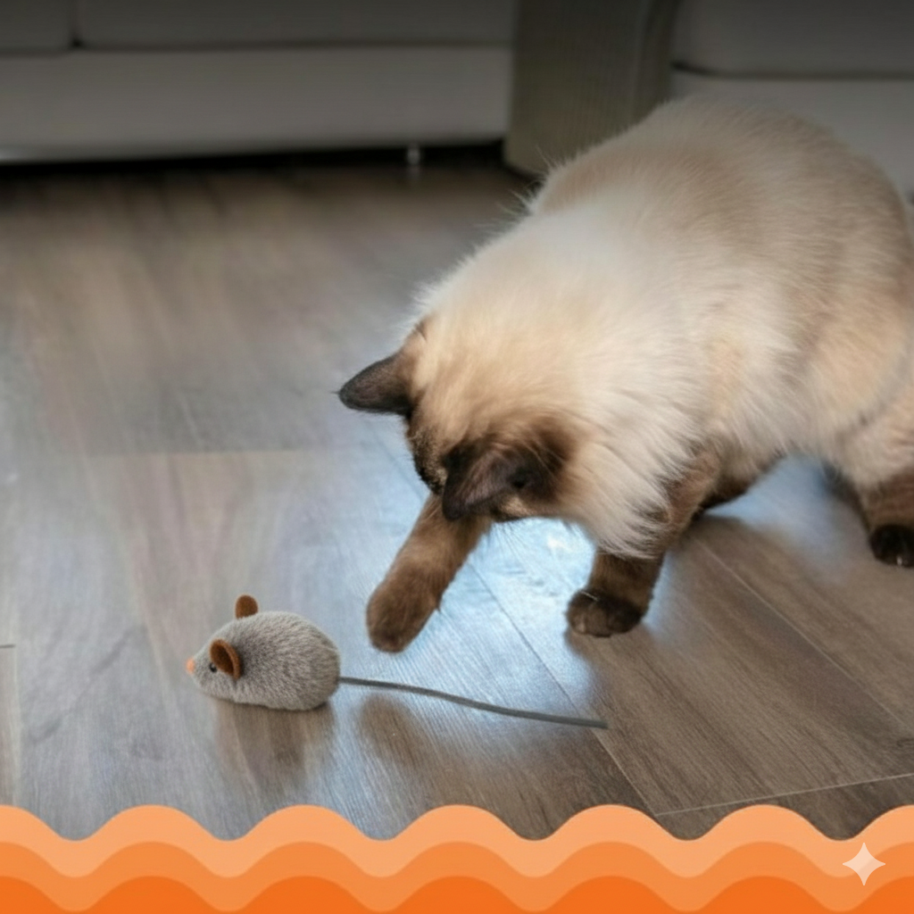 Catfri® SqueakyMouse 1+1 GRATIS: Realistisk Interaktiv Plys Katte Legetøj Pivende Mus