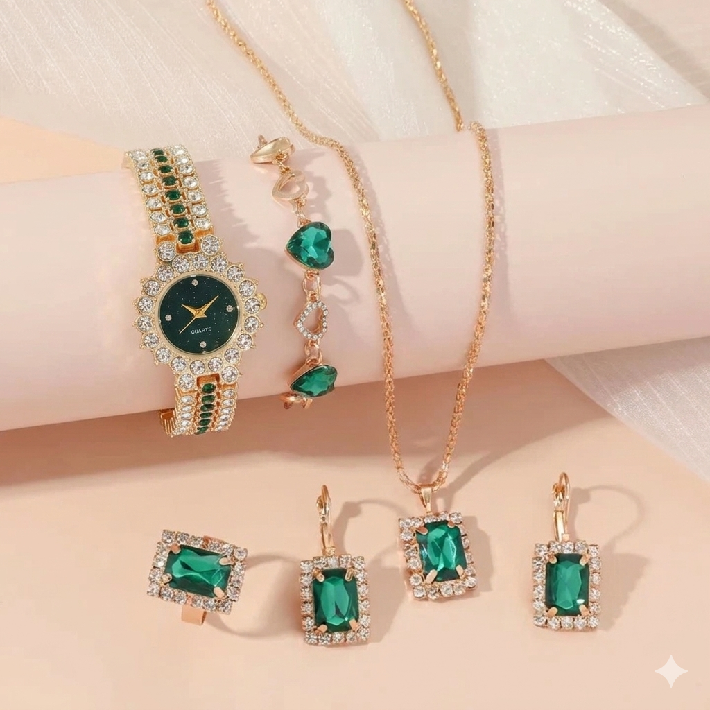 Jewelance™ JewelrySet: Mode Luksus Smaragd Grøn Smykker Sæt Gave Æske
