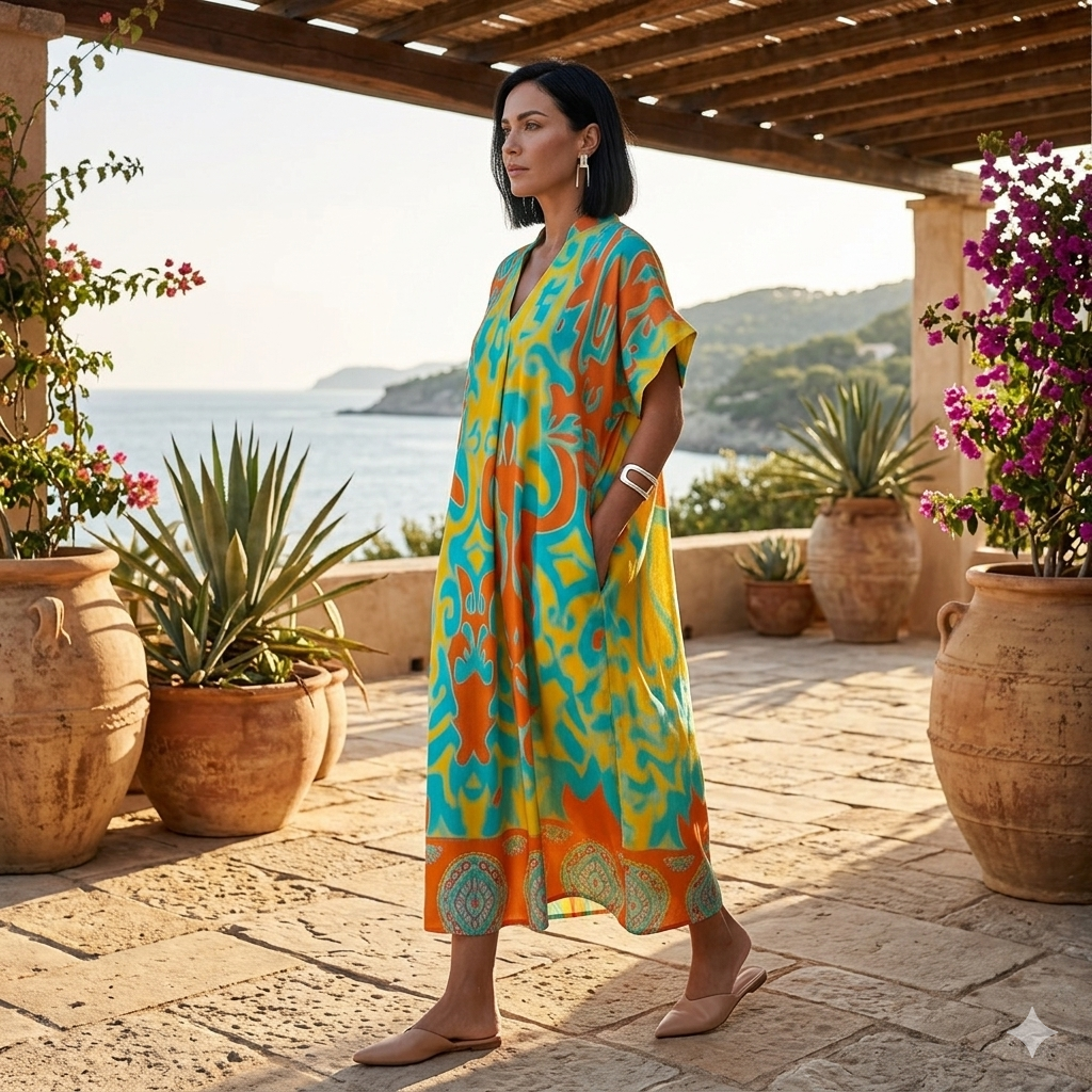 Icone™ RelaxedDress - Afslappet Løs Dybt V-Hals Behagelig Afslappet Kjole