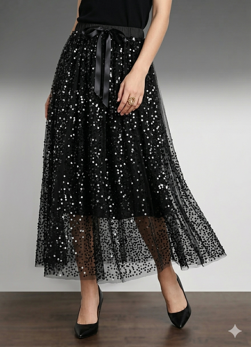 Icone™ SparkleSet: Casual Elegant Top Og Skinnende Tulle Sparkle Sæt