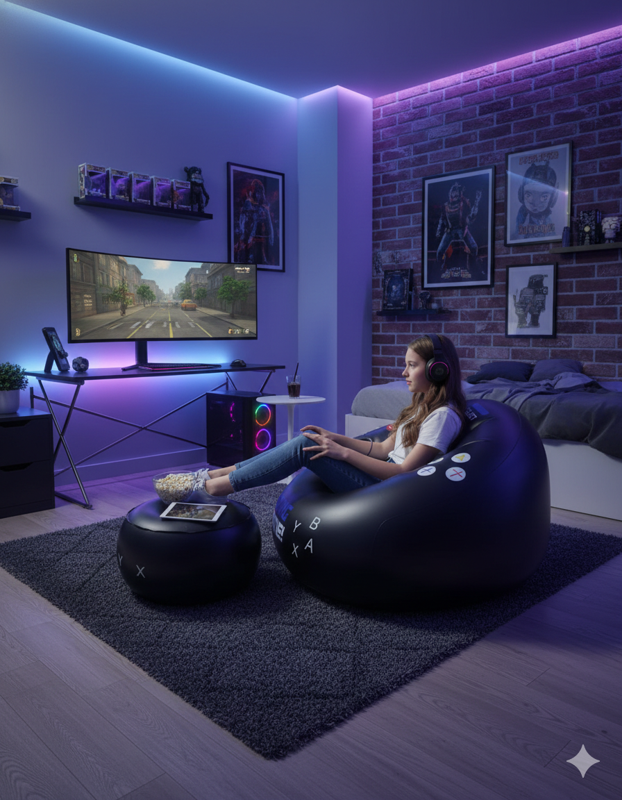 InflatableSeat: Nem Opbevaring Hyggelig Bærbar Gaming Oppustelig Sæde