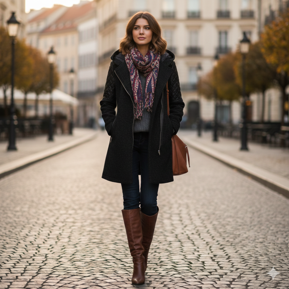 Icone™ ClassicCoat: Elegant Med Hætte Midt-Længde Slim-Fit Klassisk Frakke