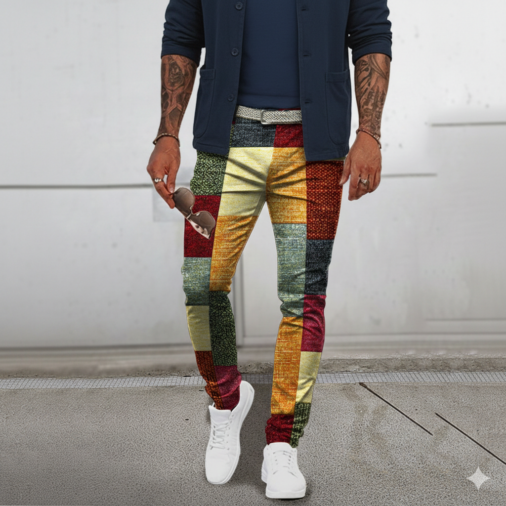 Icone™ RetroTrousers: Stilfulde Farve-Blok Vintage Slim Fit Retro Bukser