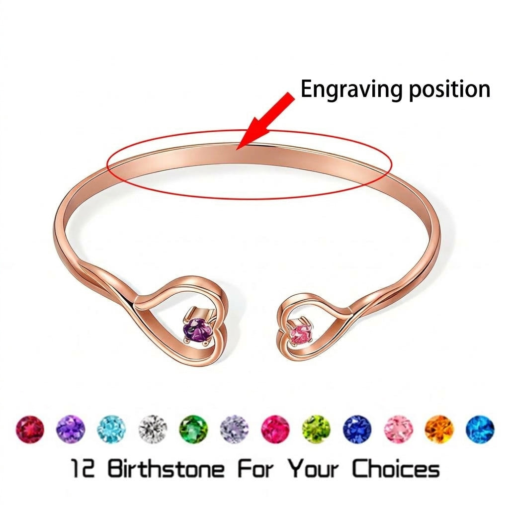 Jewelance™ HeartBangle - Personlig Gravering Hjerte Bangle Dobbelt Fødselssten Modearmbånd