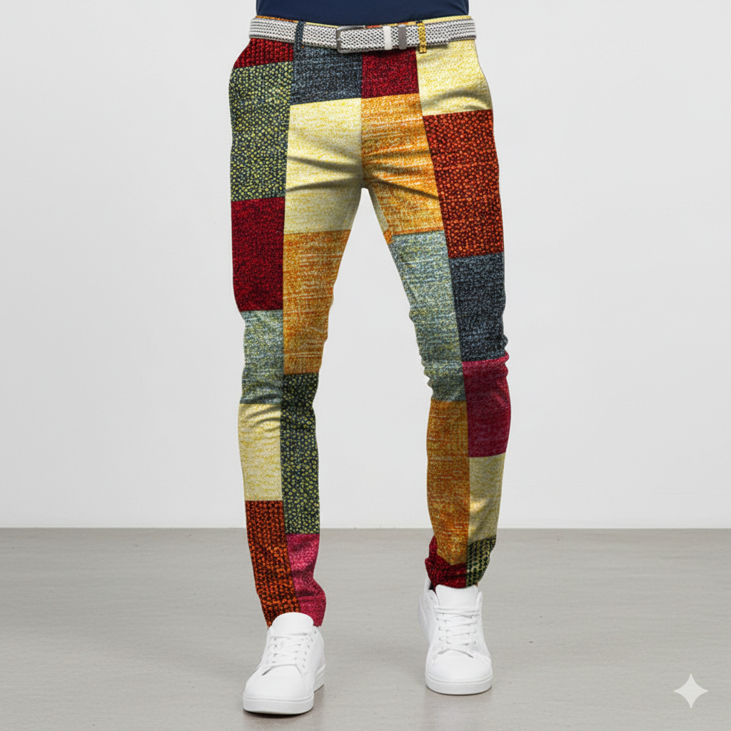 Icone™ RetroTrousers: Stilfulde Farve-Blok Vintage Slim Fit Retro Bukser