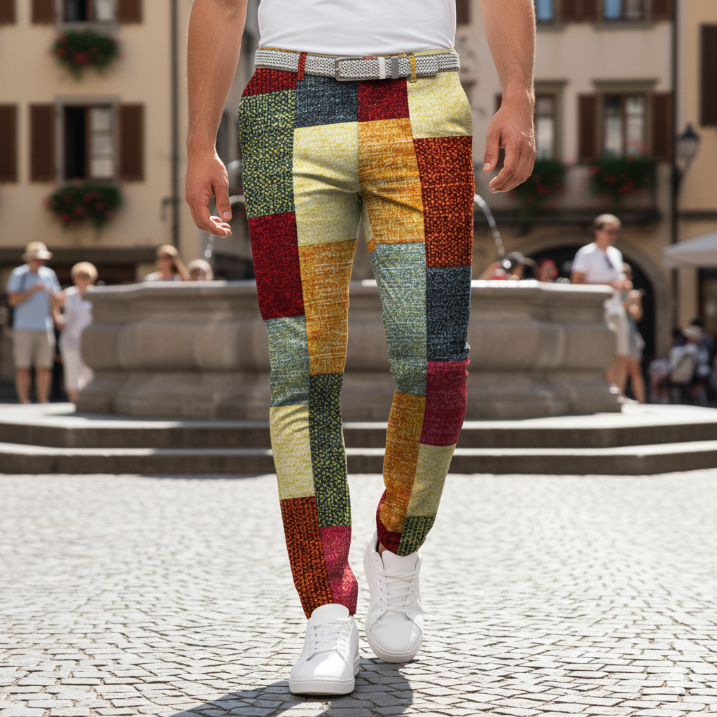 Icone™ RetroTrousers: Stilfulde Farve-Blok Vintage Slim Fit Retro Bukser