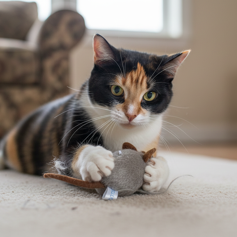 Catfri® SqueakyMouse 1+1 GRATIS: Realistisk Interaktiv Plys Katte Legetøj Pivende Mus