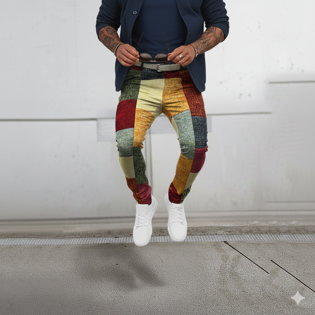 Icone™ RetroTrousers: Stilfulde Farve-Blok Vintage Slim Fit Retro Bukser
