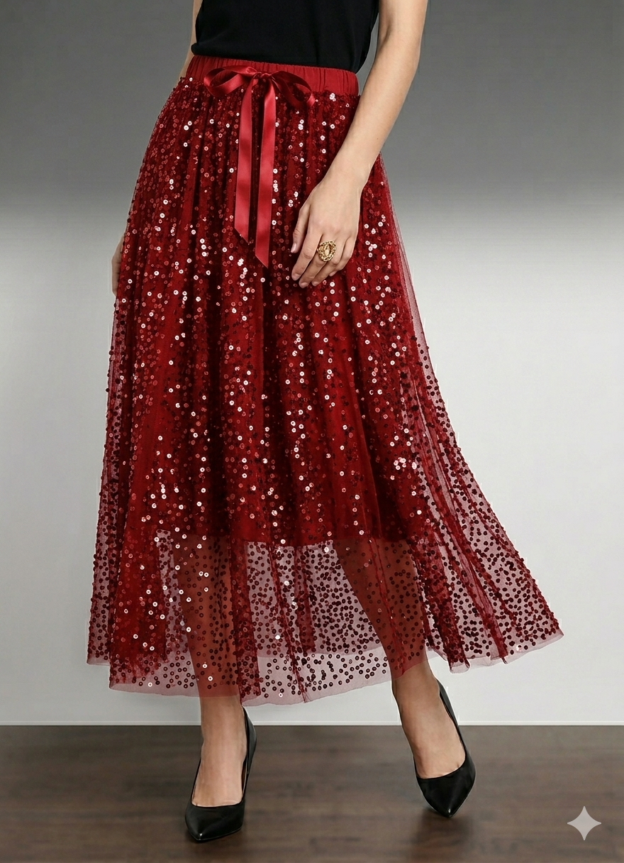 Icone™ SparkleSet: Casual Elegant Top Og Skinnende Tulle Sparkle Sæt