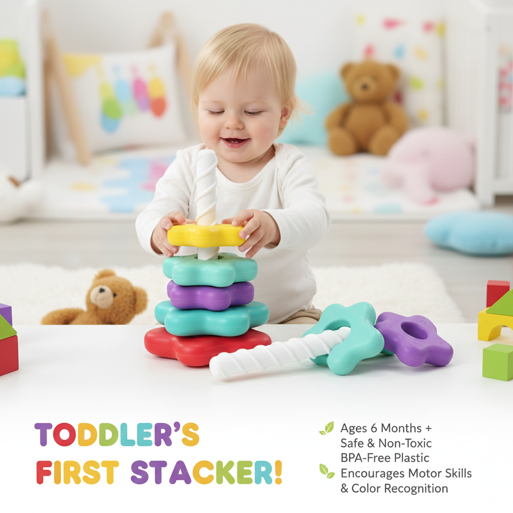 Kletshuts™ StackingToy: Regnbue Tårn Hjul Stabel Legetøj Sensorisk Læring