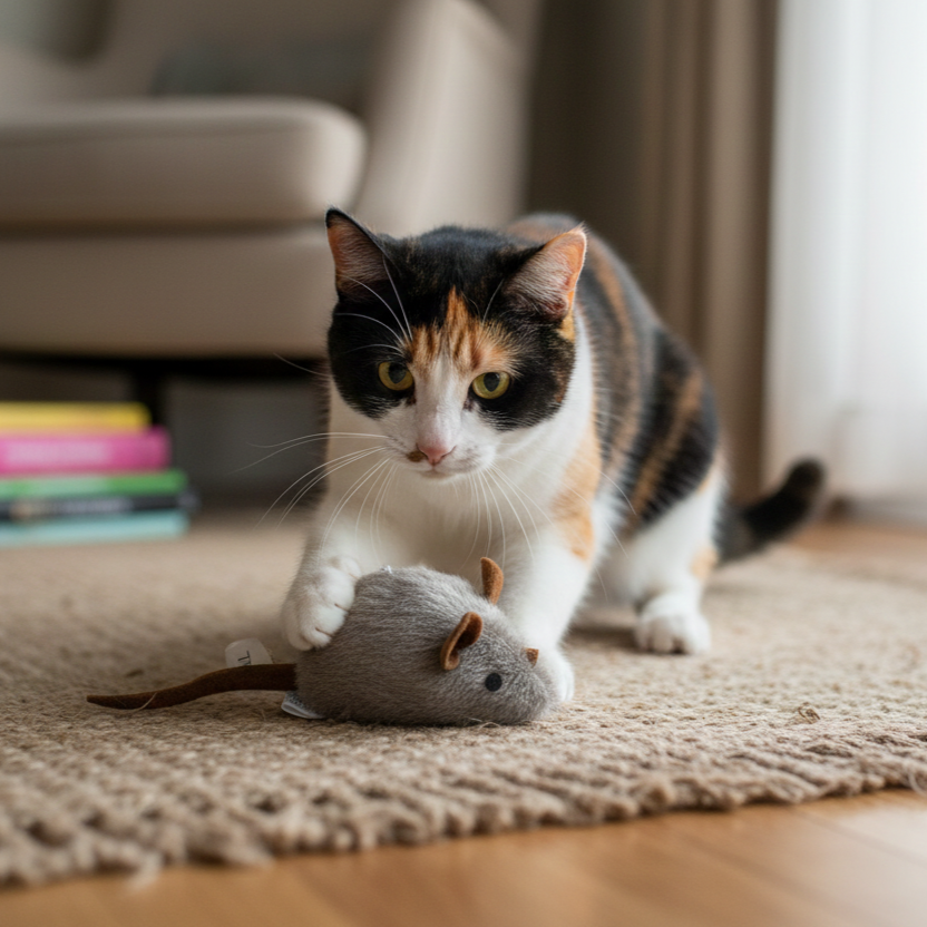 Catfri® SqueakyMouse 1+1 GRATIS: Realistisk Interaktiv Plys Katte Legetøj Pivende Mus