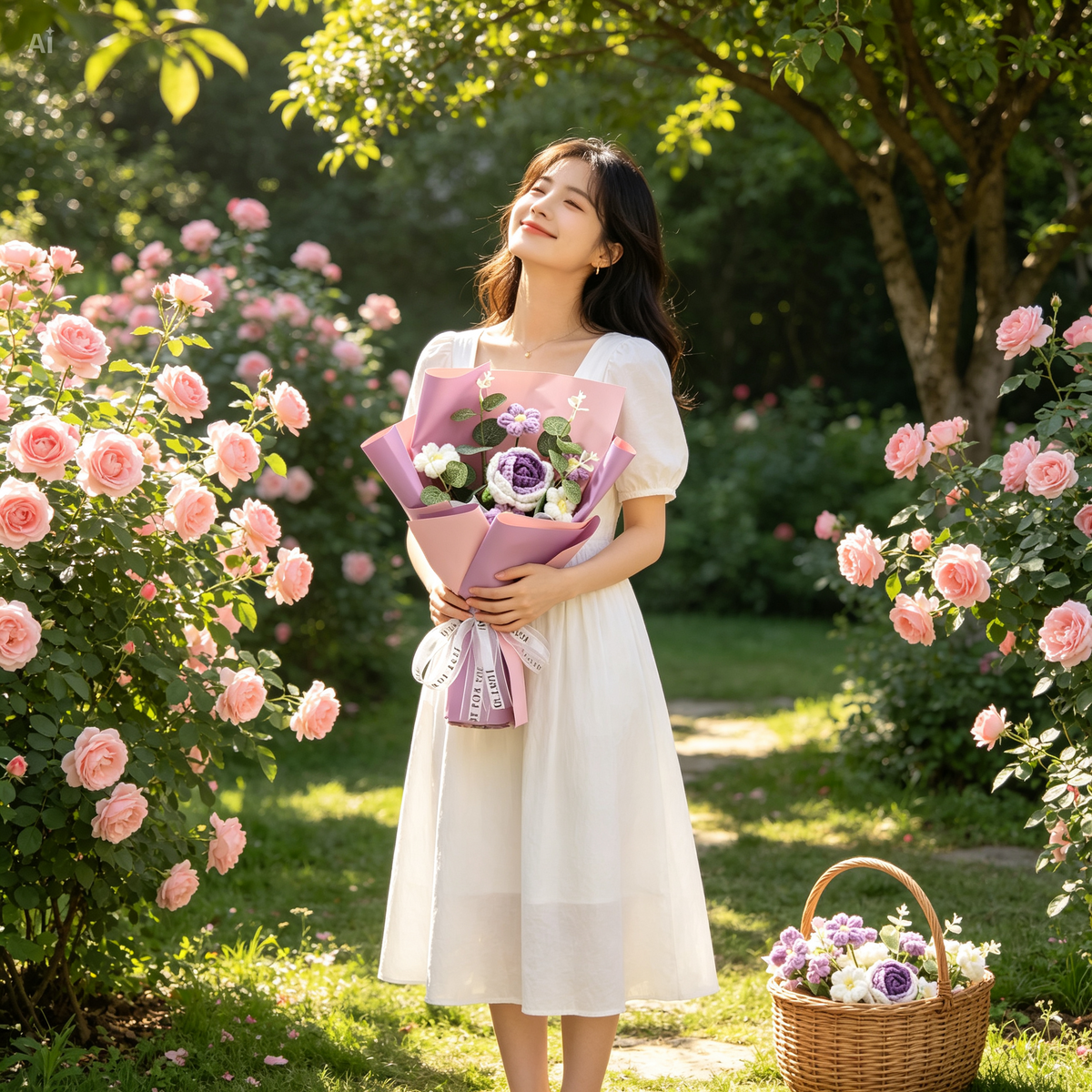 CrochetFlowers 1+1 GRATIS - Delikat Kunstig Hæklet Blomsterbuket
