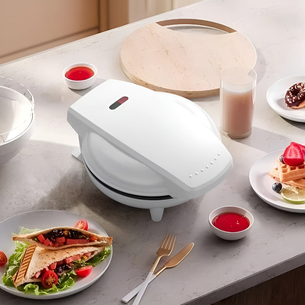 Globetrek° DonutMaker: Professionel Non-Stick Dobbelt-Side Opvarmning Donut Maker