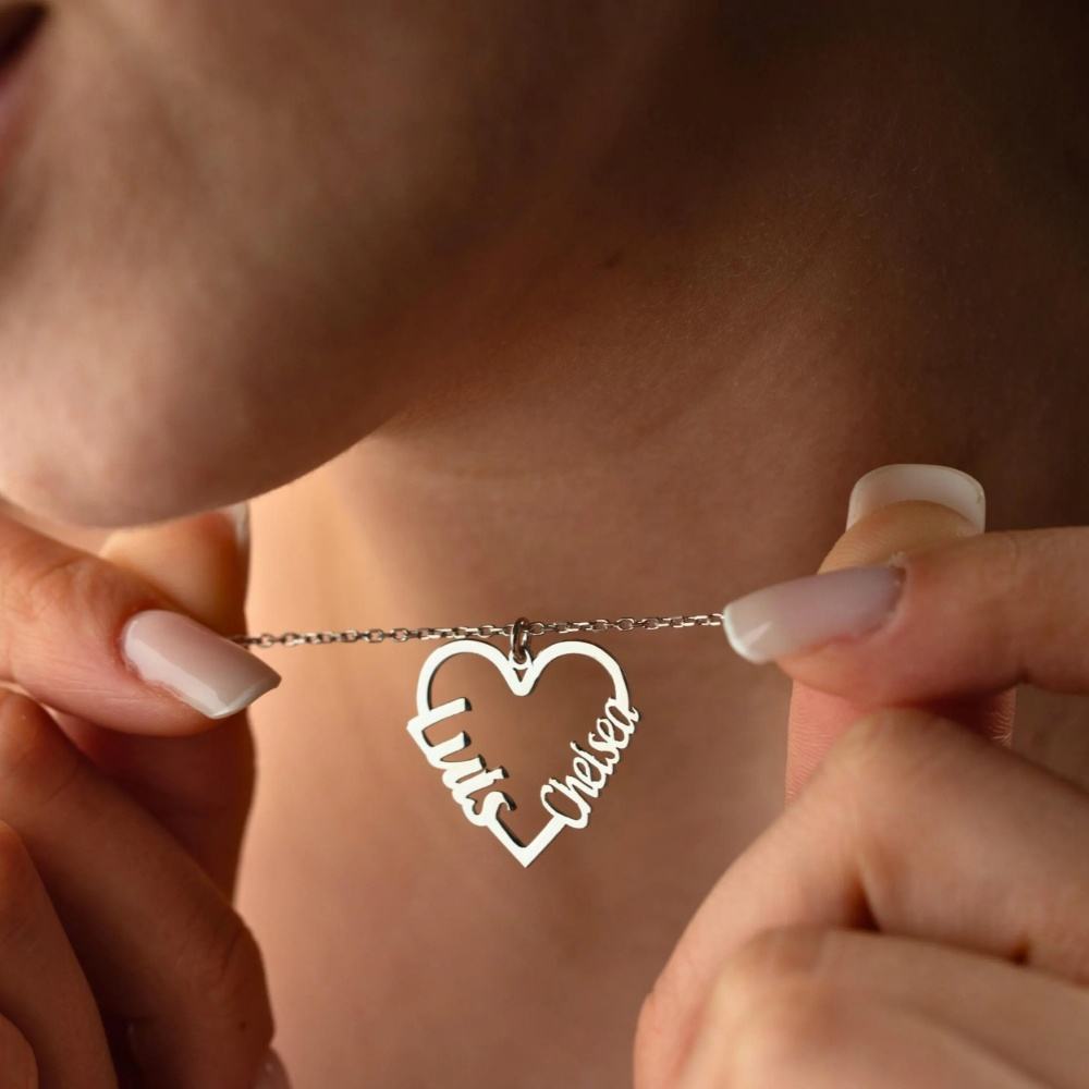 Jewelance™ CouplePendant: Tilpasset Navn Par Pendant Hjerte Halskæde