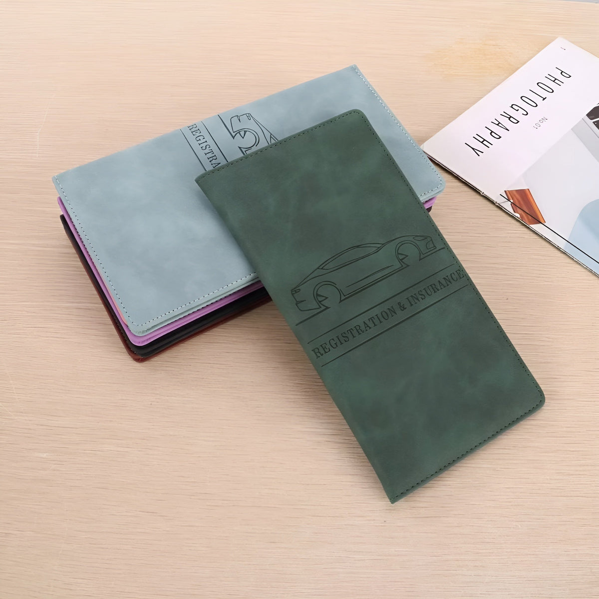 Icone™ DocumentWallet 1+1 GRATIS: Premium Bilregistrering Forsikring Organisator Dokument Tegnebog