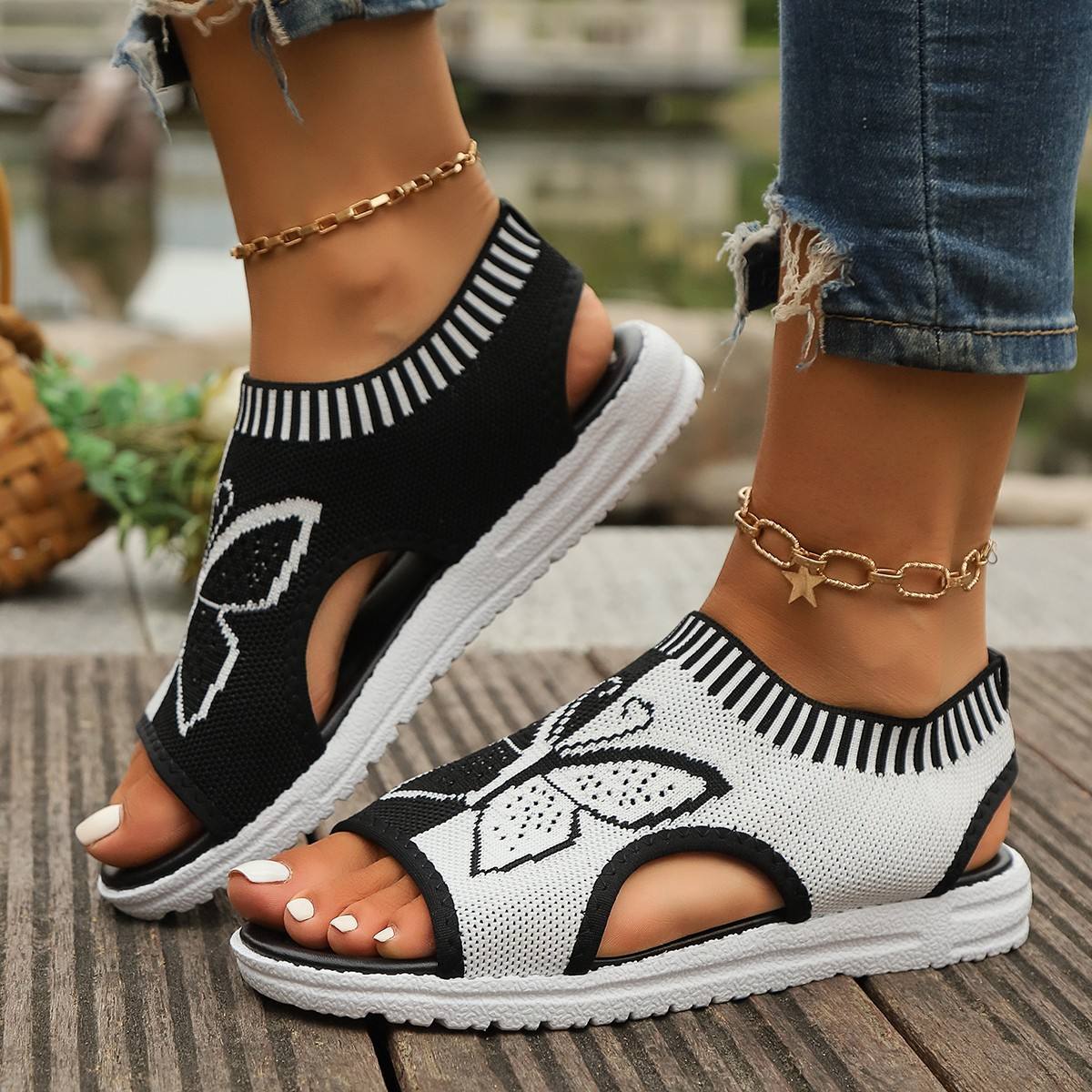 Happy™ ButterflySandals: Kvinders Casual Peep-Toe Sandaler Med Sommerfugle Design