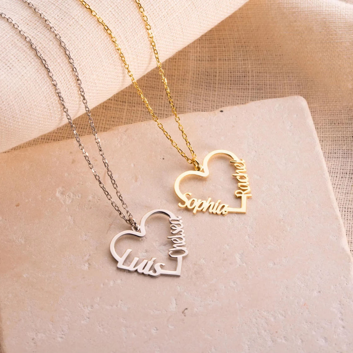 Jewelance™ CouplePendant: Tilpasset Navn Par Pendant Hjerte Halskæde