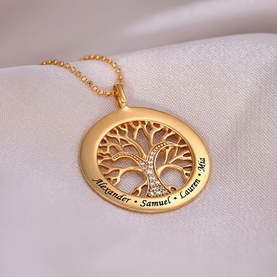 Jewelance™ FamilyPendant: Tilpasset Navn Gravert 4 Familie Medlemmer Vedhæng