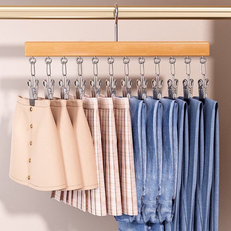 GlideHold® MultiHanger: Pladsbesparende Træ Multi Clips Tøjophæng