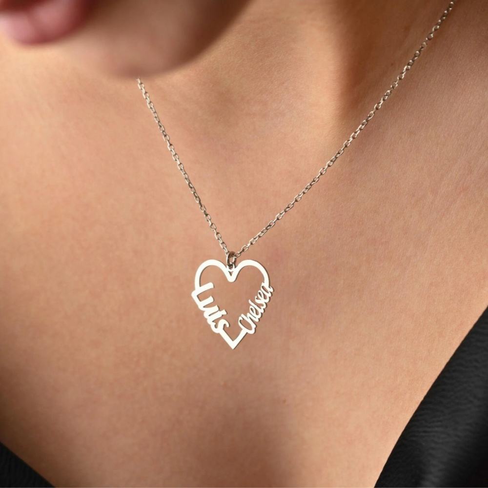 Jewelance™ CouplePendant: Tilpasset Navn Par Pendant Hjerte Halskæde