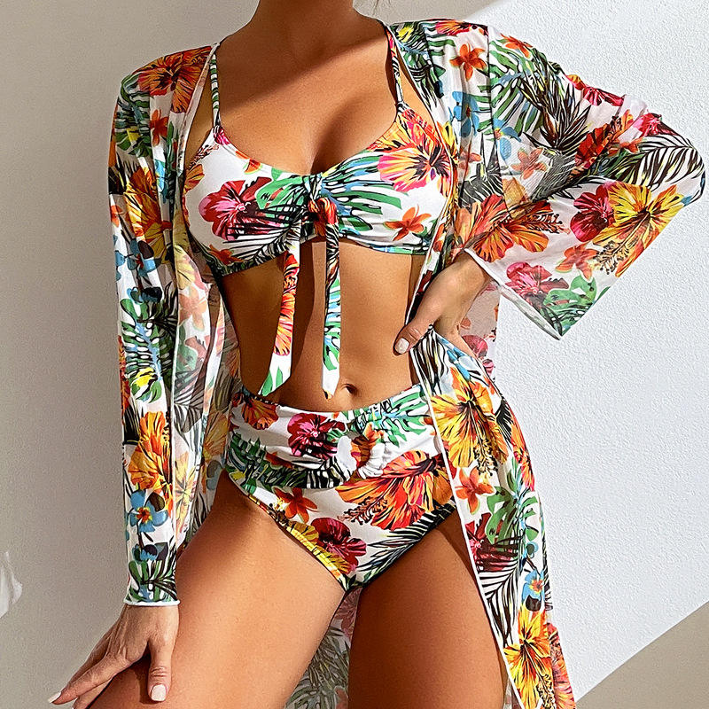 Icone™ FloralBikini: Sommer Badetøj Floral Printet Tre-delt Bikini Sæt