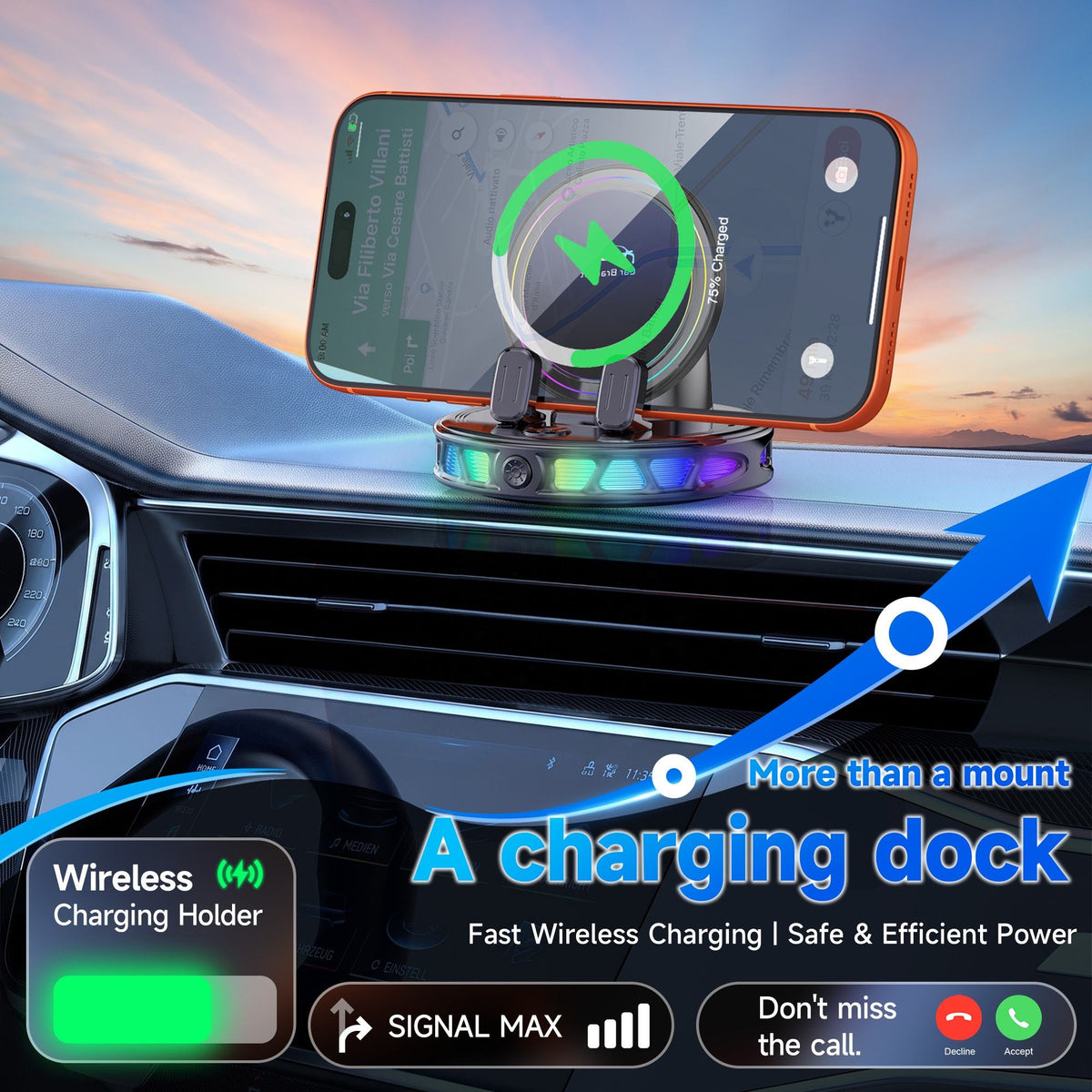 Holder360° PhoneMount: RGB Telefonholder Og Oplader Biltilbehør