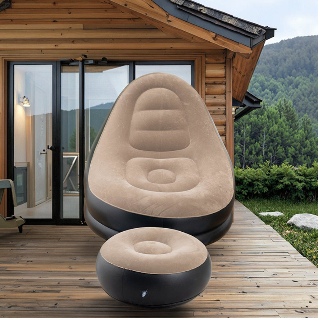 UltiFurni® InflatableSofa: Bærbar Komfortabel Stilfuld Oppustelig Sofa og Fodskammel