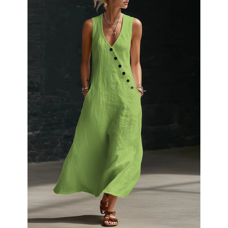 Icone™ ButtonDress - Elegant Løs Pasform Med Knap Accent Afslappet Maxi Kjole
