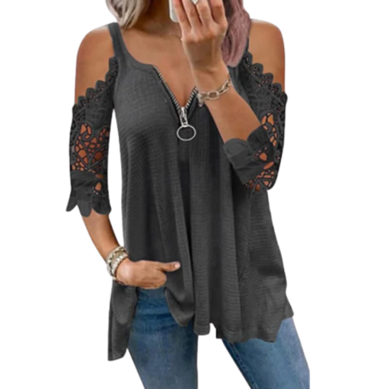 Icone™ FashionTop - Elegant Stilfuld Slukket-Skulder Ærmedesign Mode Top