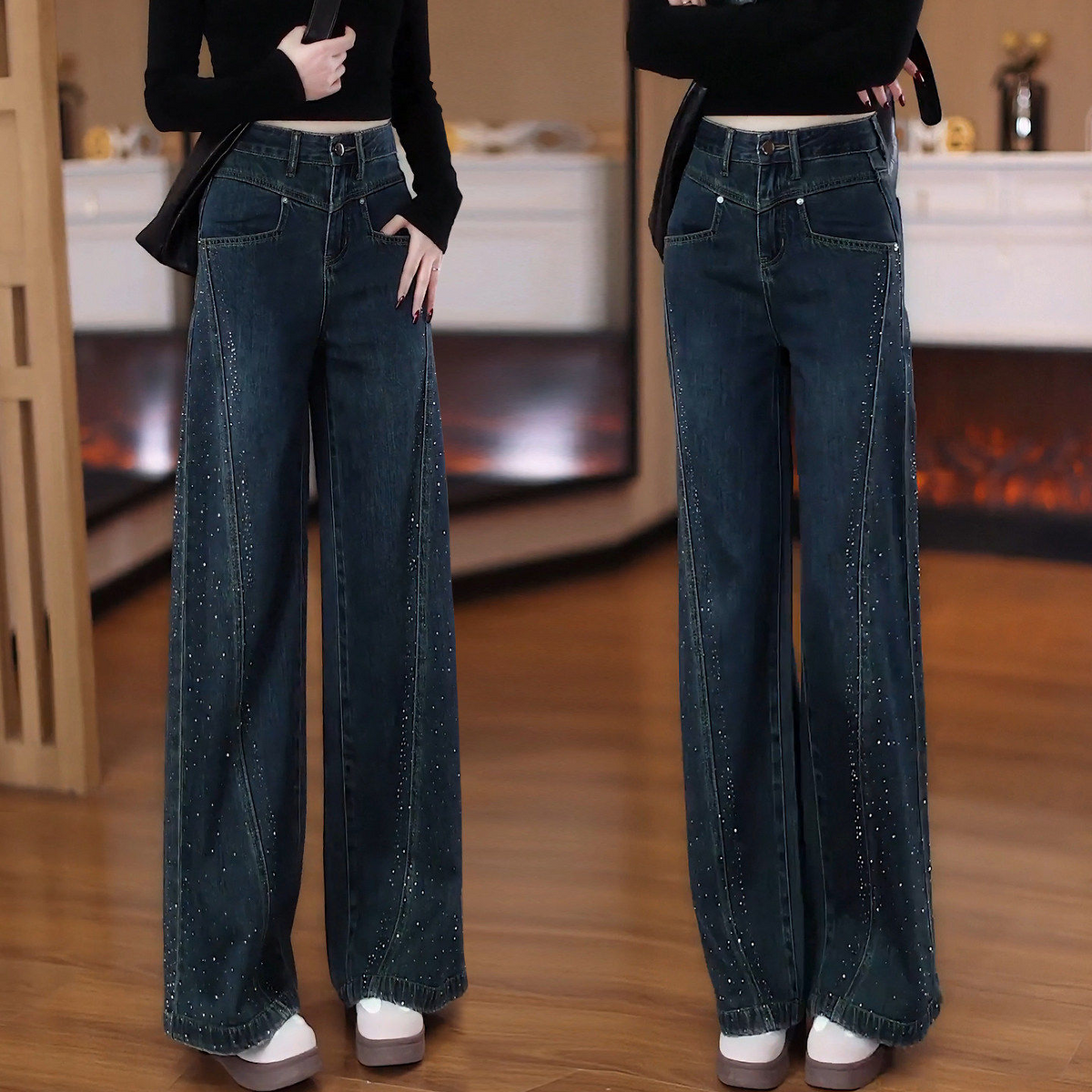 Icone™ GlitterPants: Alsidige Hverdagstøj Denim Glitter Bukser