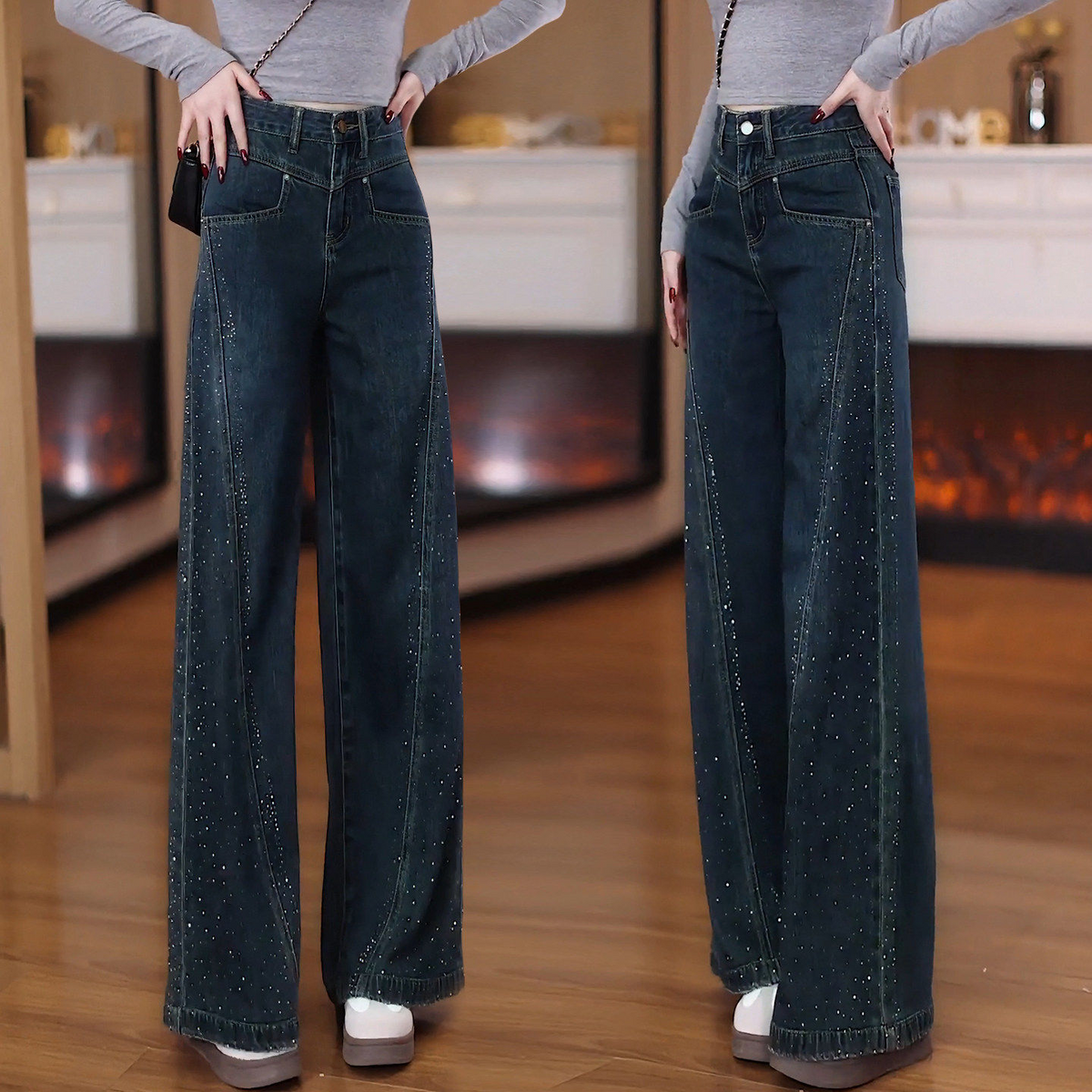 Icone™ GlitterPants: Alsidige Hverdagstøj Denim Glitter Bukser