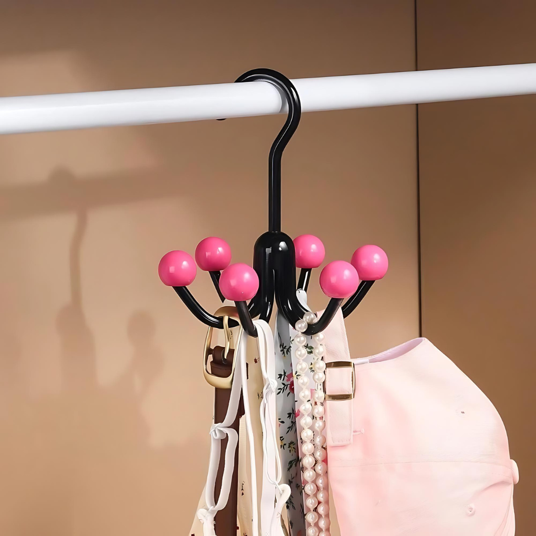 GlideHold® HangerHooks: 360° Drejelig 6 Klo Kroge Skabsorganizer Bøjle