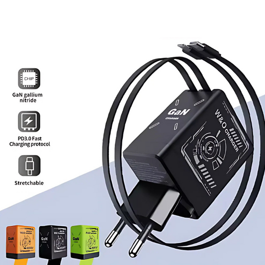 DualCharger: Hurtig Opladning Dual Indtrækkeligt Kabel Rejseoplader