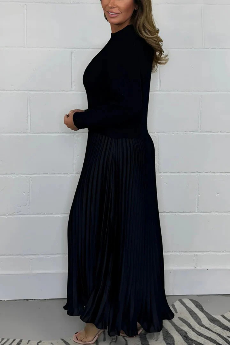 Icone™ PleatedDress: Langærmet Top Med Elegant Plisseret Nederdel Kjole