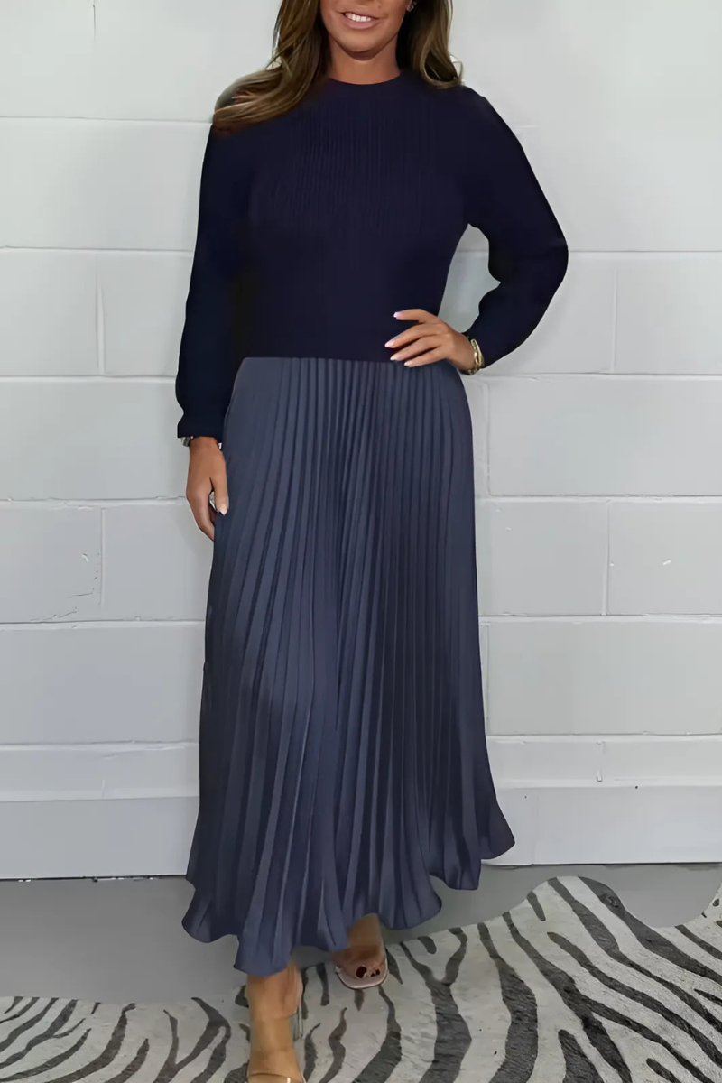 Icone™ PleatedDress: Langærmet Top Med Elegant Plisseret Nederdel Kjole