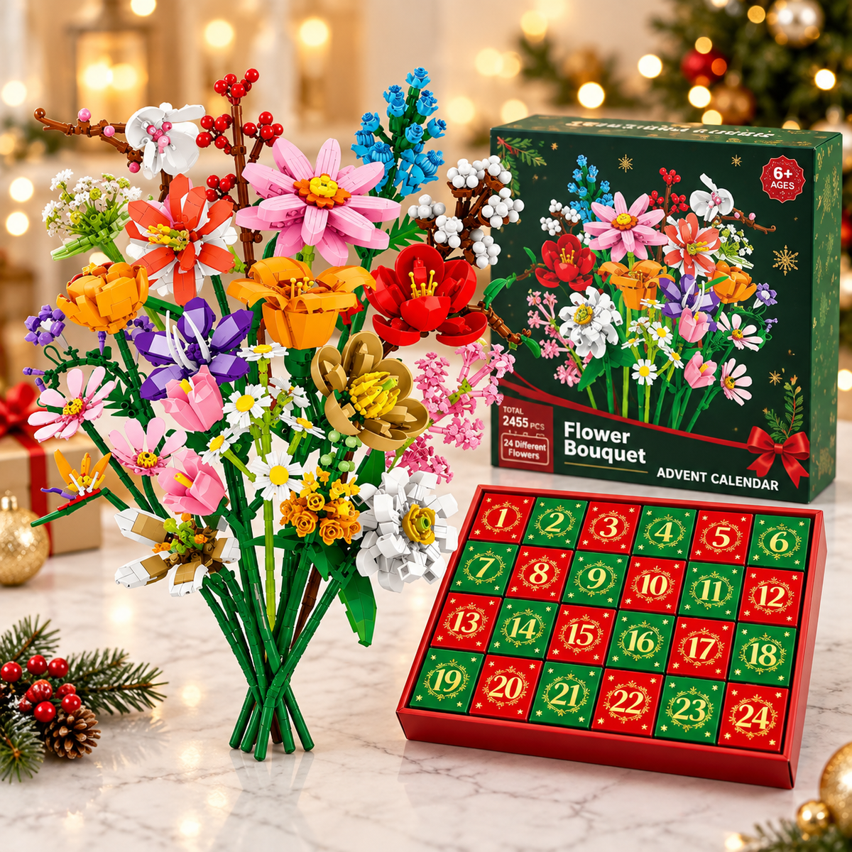 Kletshuts™ FlowerAdvent - 24 Dages Floral DIY Kreativ Byggesæt Adventskalender