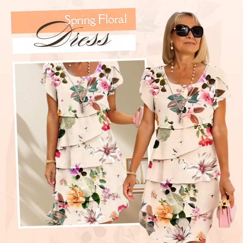 Icone™ SpringDress: Kvinders Forår Blomster Kaskade Elegant Kjole