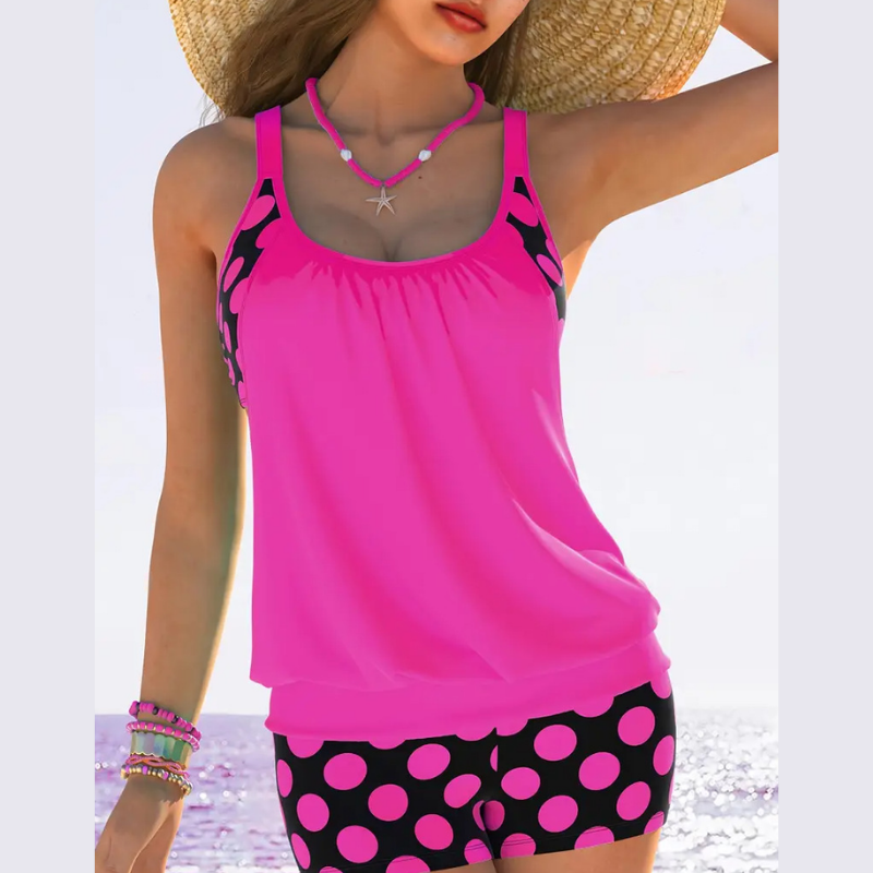 Icone™ BeachChic: Løs Ærmeløs Top Og Chic Shorts Badetøjssæt