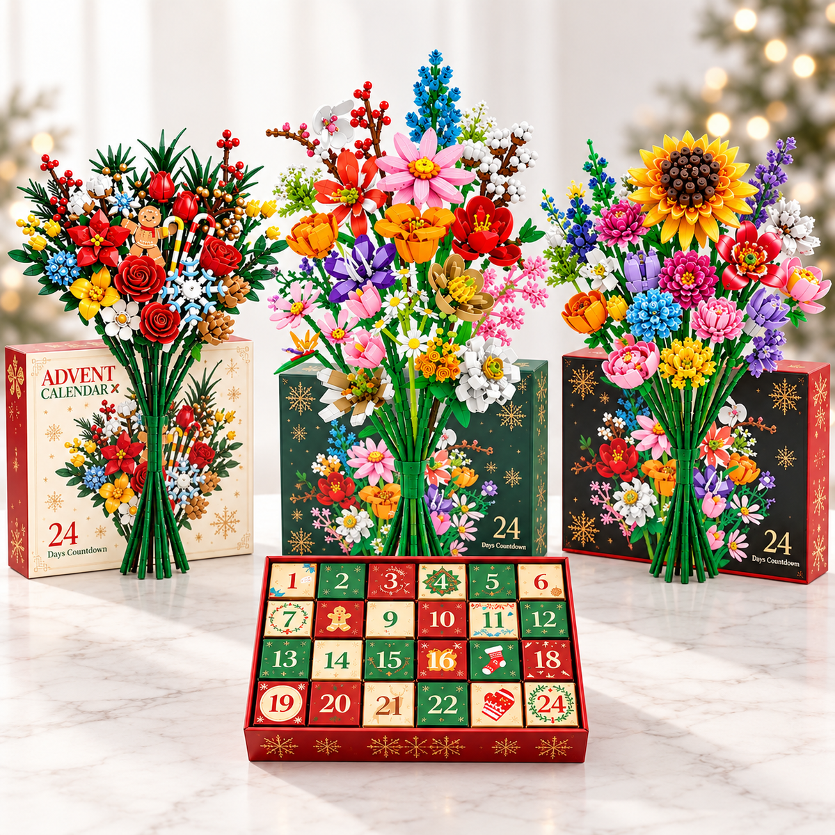 Kletshuts™ FlowerAdvent - 24 Dages Floral DIY Kreativ Byggesæt Adventskalender