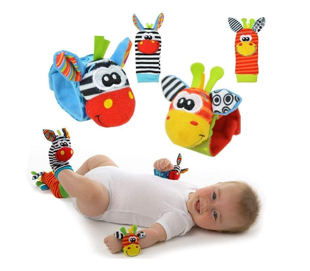 Kletshuts™ RattleToy 1+1 GRATIS: Bløde Dyr Baby Håndled Og Fod Sokker Rangle Legetøj Sæt