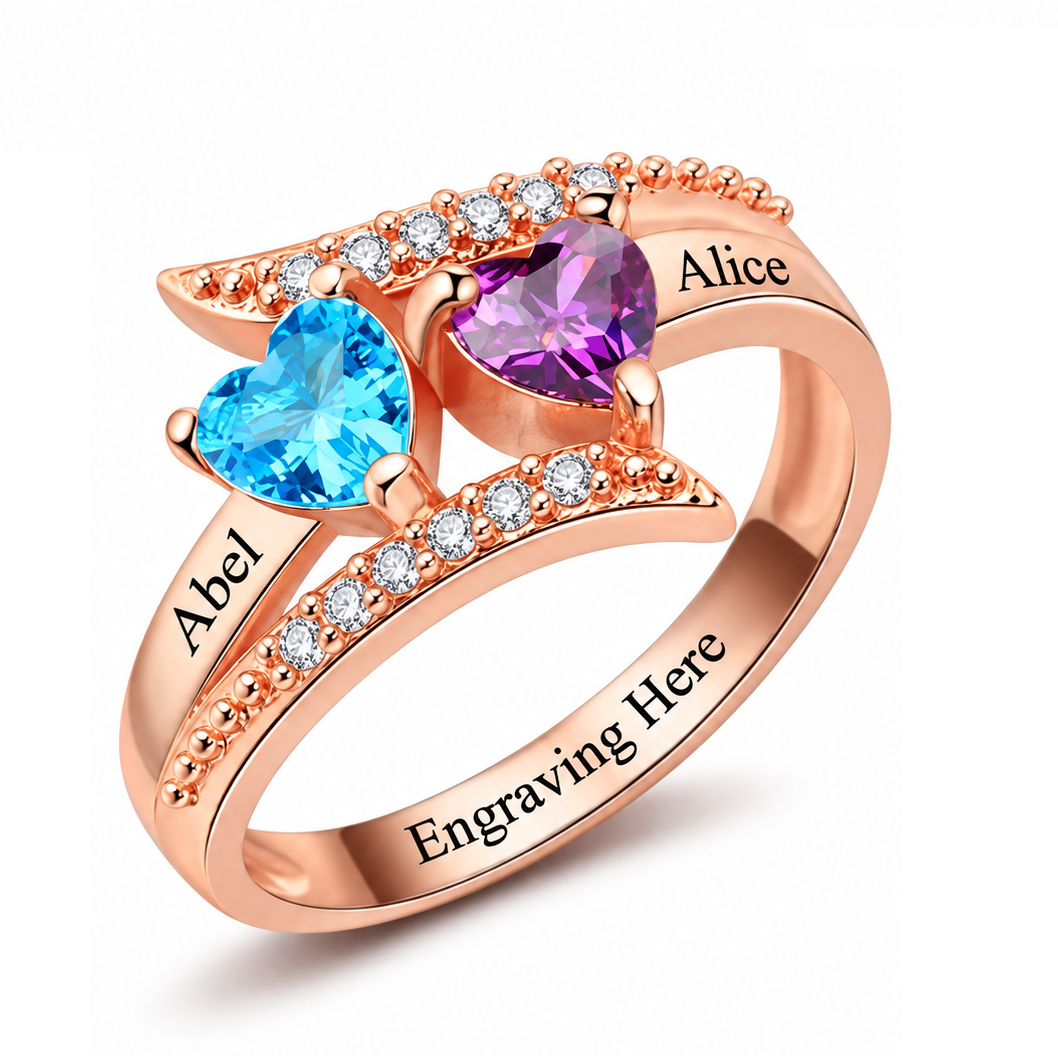 Jewelance™  PromiseRing - Personlig Tvilling Hjerter Fødselssten Løfte Mode Ring