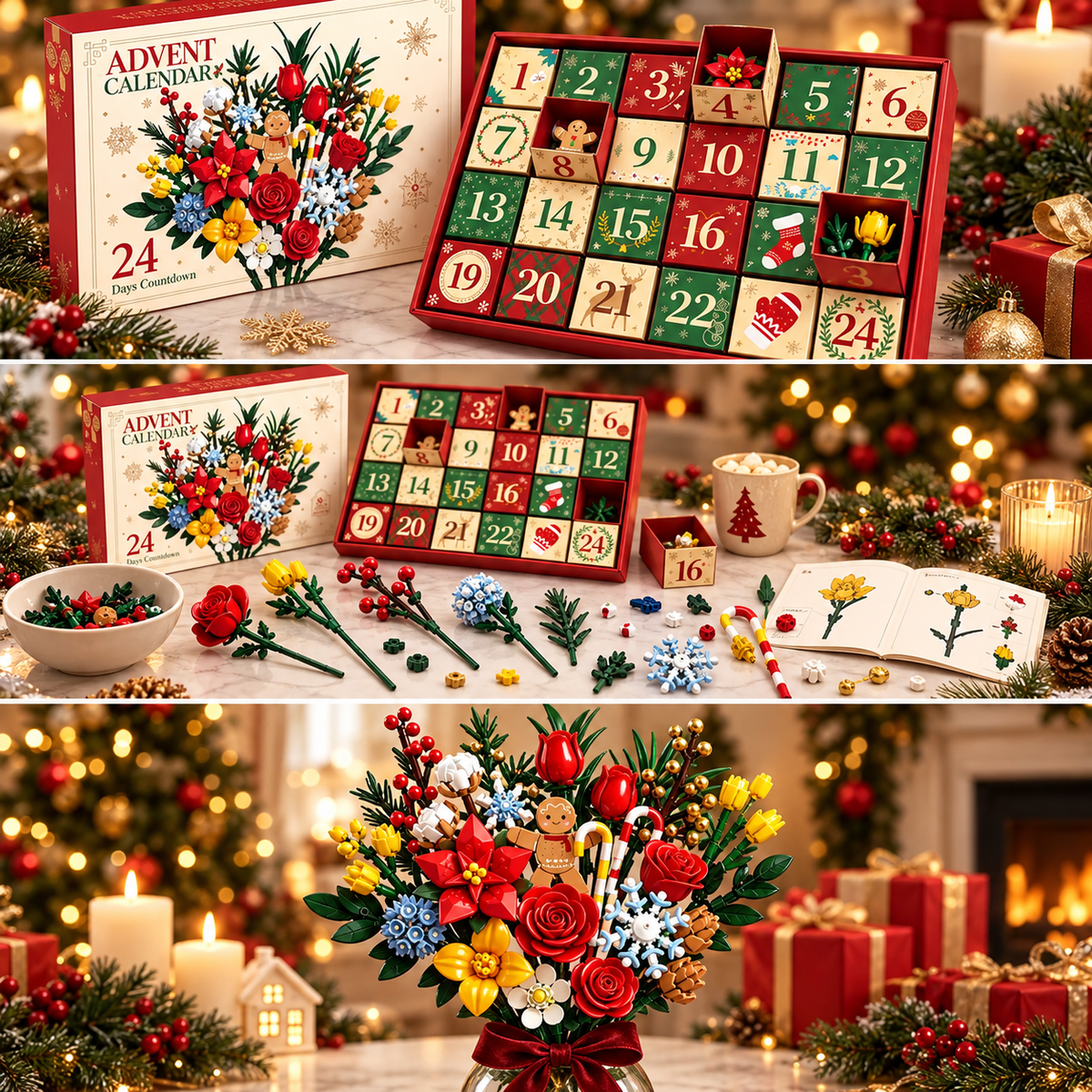 Kletshuts™ FlowerAdvent - 24 Dages Floral DIY Kreativ Byggesæt Adventskalender