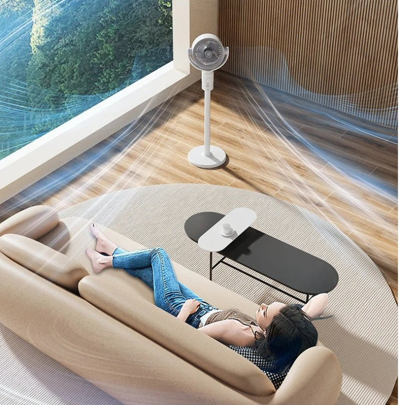 FloorFan: Støjsvag Udtrækkelig Genopladelig Bord- Og Gulvventilator Med Fjernbetjening