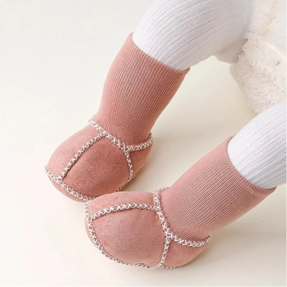Happy™ InfantSocks 1+1 GRATIS: Elegant Varm Ruskind Krybbe-Sikker Spædbarn Sokker