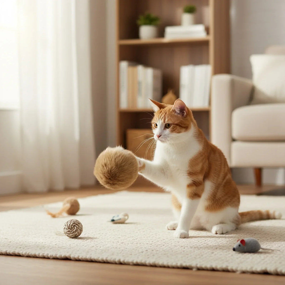 Catfri® PlushBall - Kattevenlig Plysbunny Bold Kattelegetøj