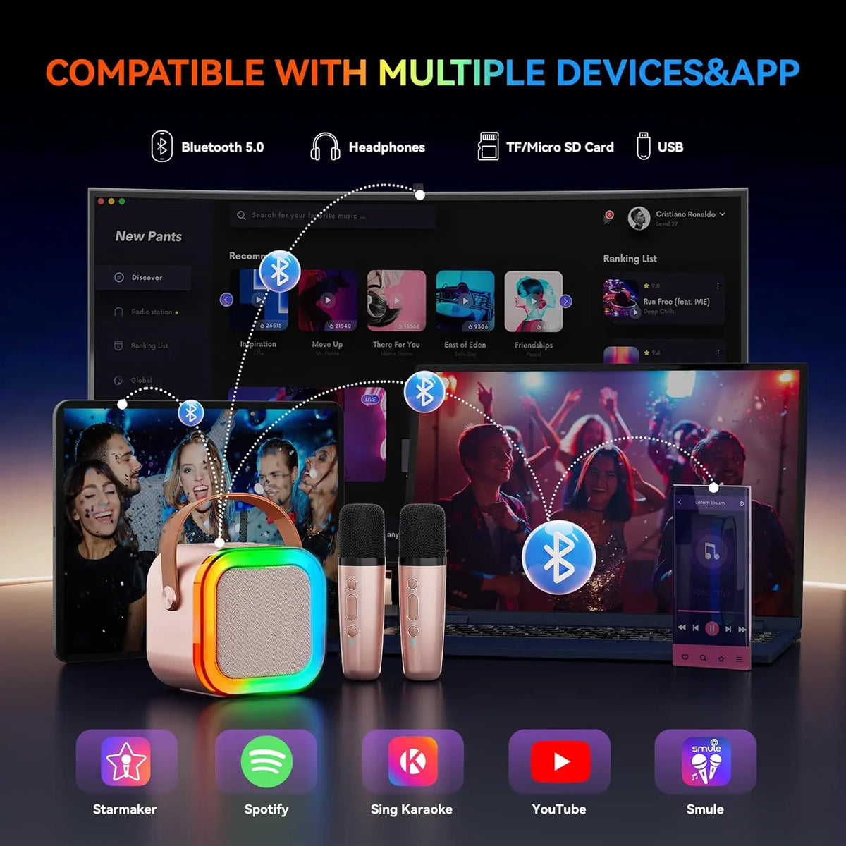 KaraokePro – Mini Karaokemaskine Med Trådløse Mikrofoner