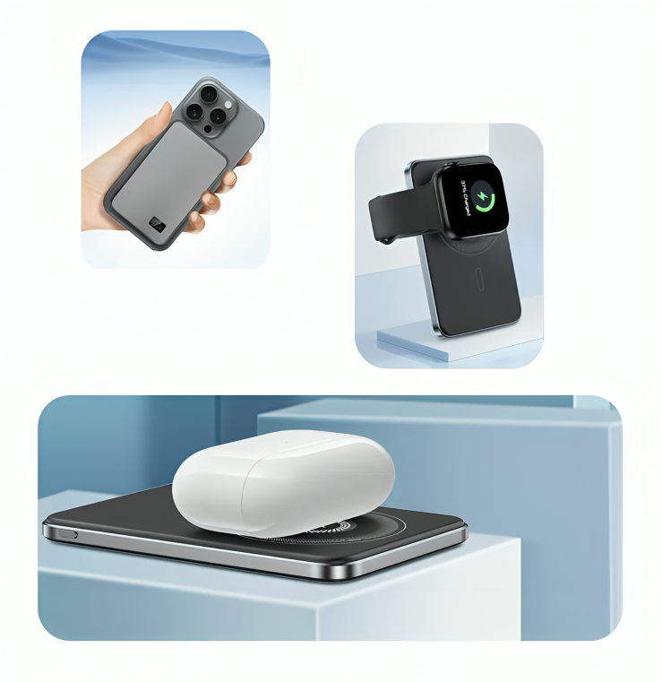 MagneticCharger - 3 I 1 Hurtig Magnetisk Oplader, Bærbar Powerbank
