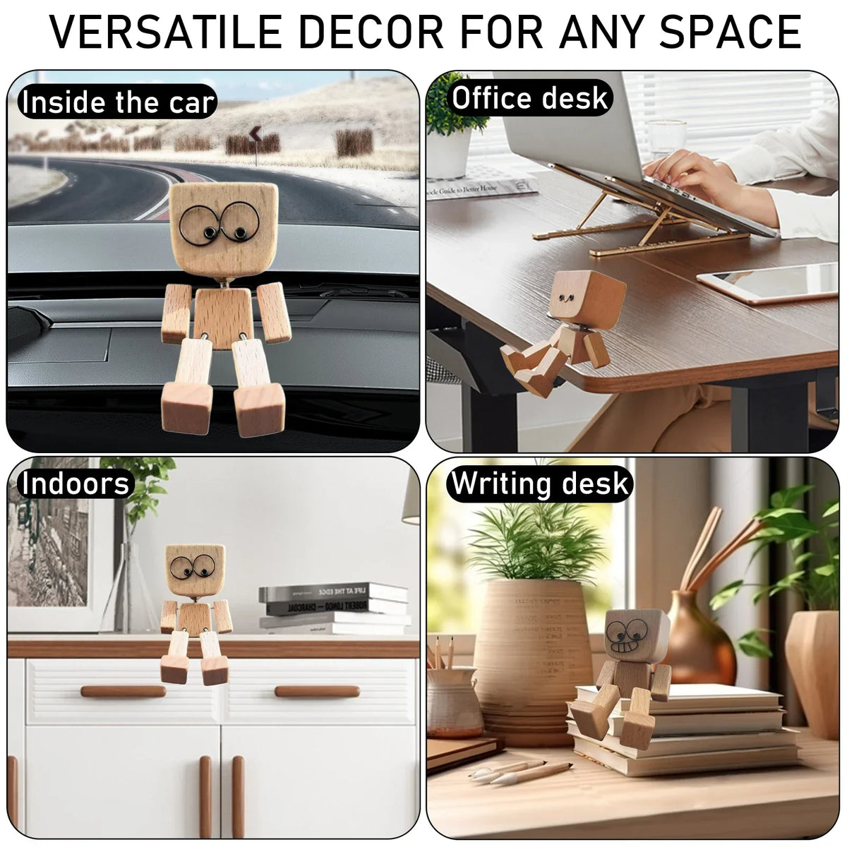 WoodenMan - Lille Rystende Træ Mand Figur Bil Dashboard Dekoration