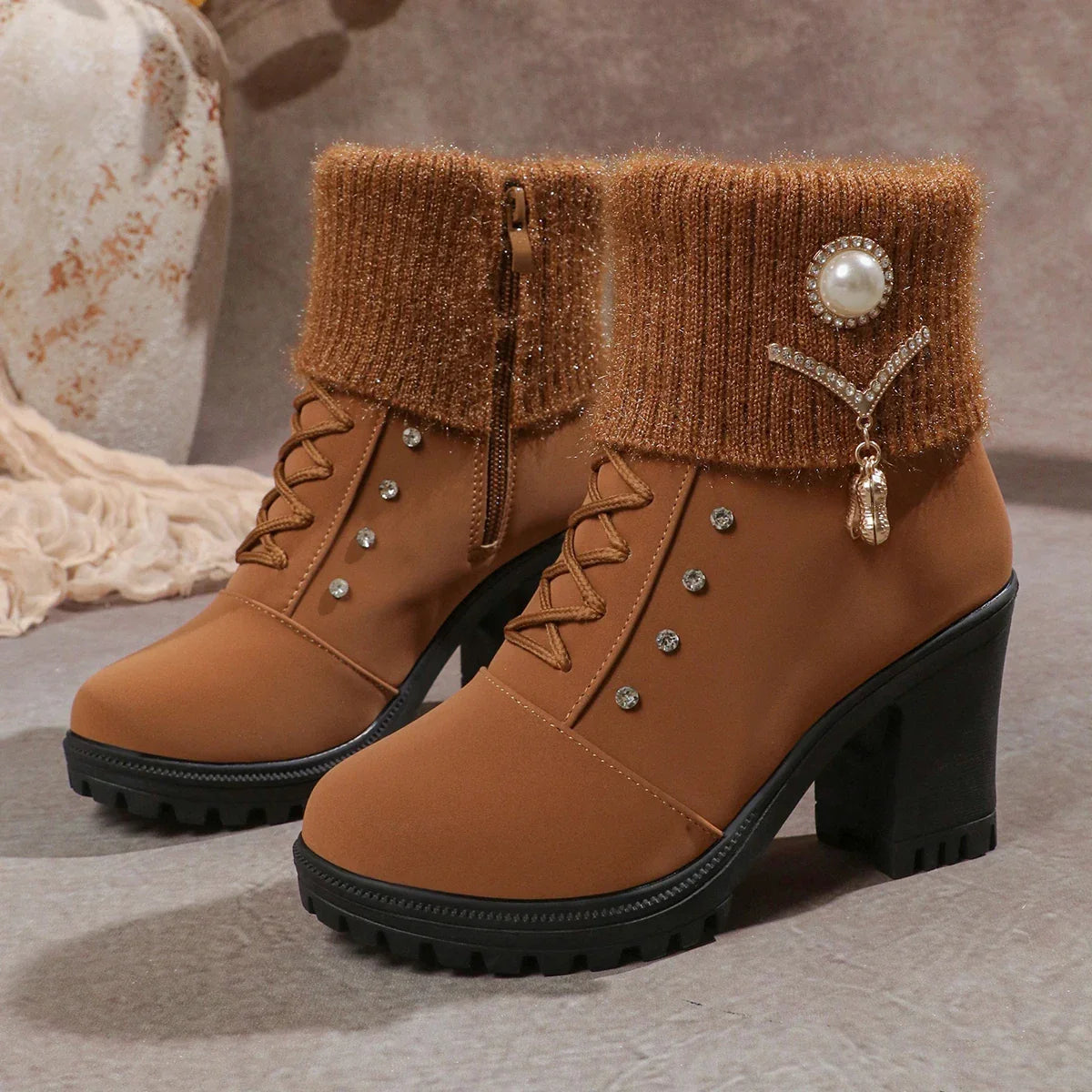 Happy™ CozyBoots: Kvinder Stilfuld Blok Hæle Hyggelig Støvler