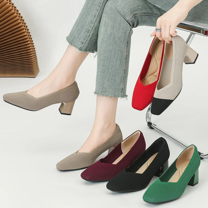 Happy™ KnittedHeels: Kvinder Firkantet Tå Kort Hæl Afslappet Komfort Strikket Hæle